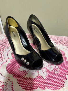 Dexter Black Patent Peep Toe Heels